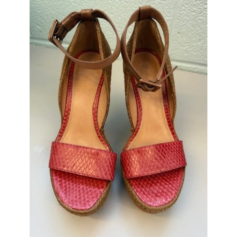 Leifsdottir Snakeskin Espadrille Wedge Sandals 38/7.5 Red Architectural Platform